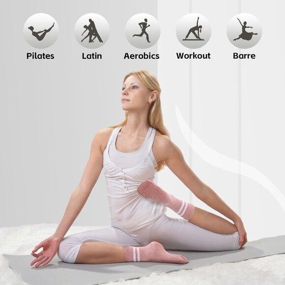 4 Pairs Nonslip Pilates Yoga Socks for Women with Grips for Dance and Fitness - Picture 6 of 8